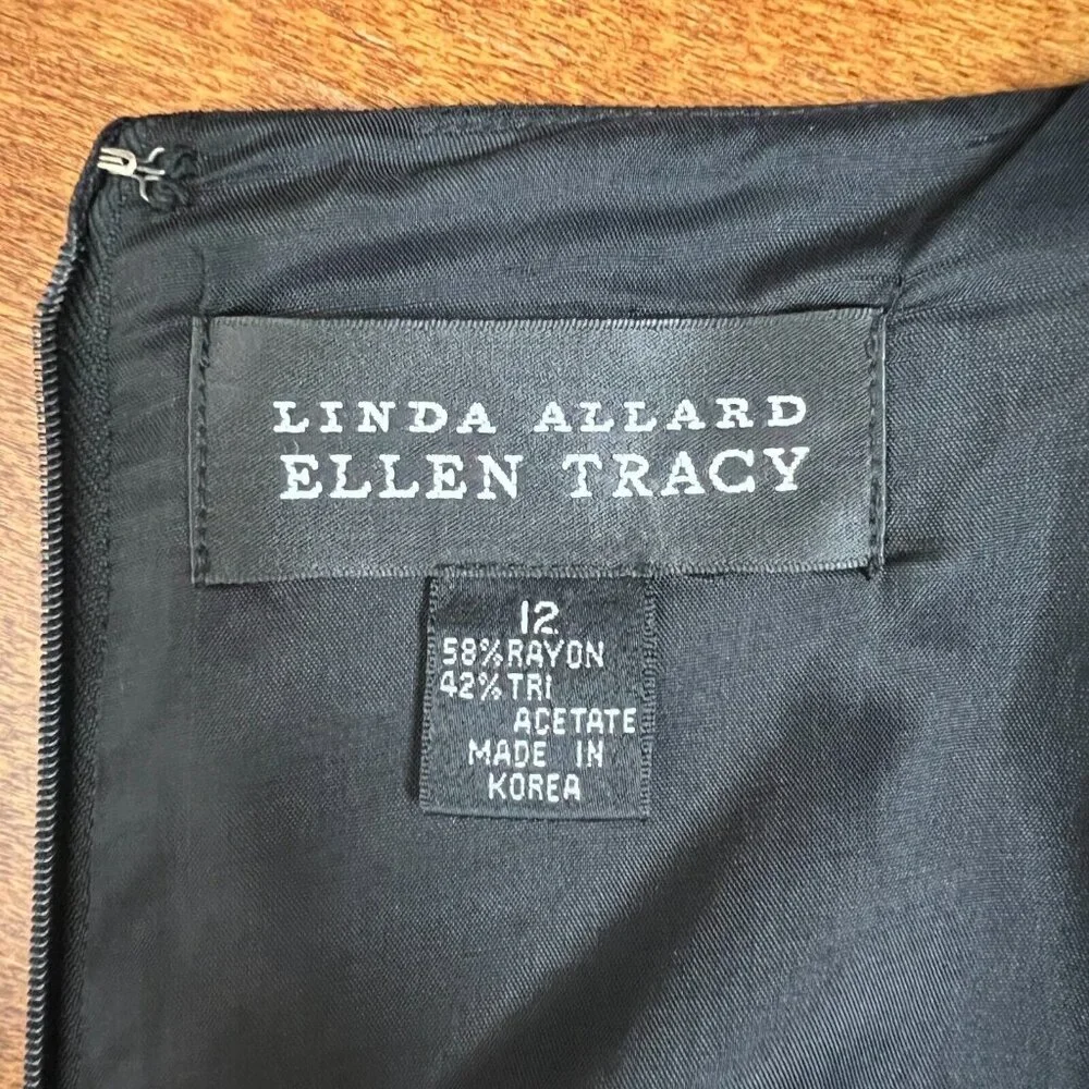 Linda Allard Ellen Tracy Dress Womens 12 Black Sheath Chain Long Sleeve Business